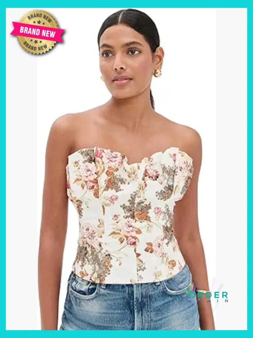 Sleeveless Corset Blouse Elegant Classic Fit Off Shoulder Floral Print